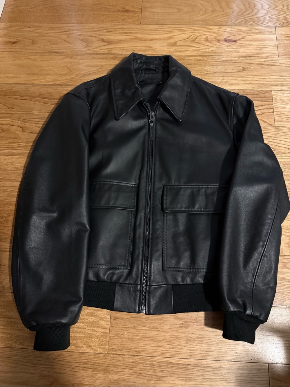 Ted Baker Men’s Black Leather Zip Bomber Jacket